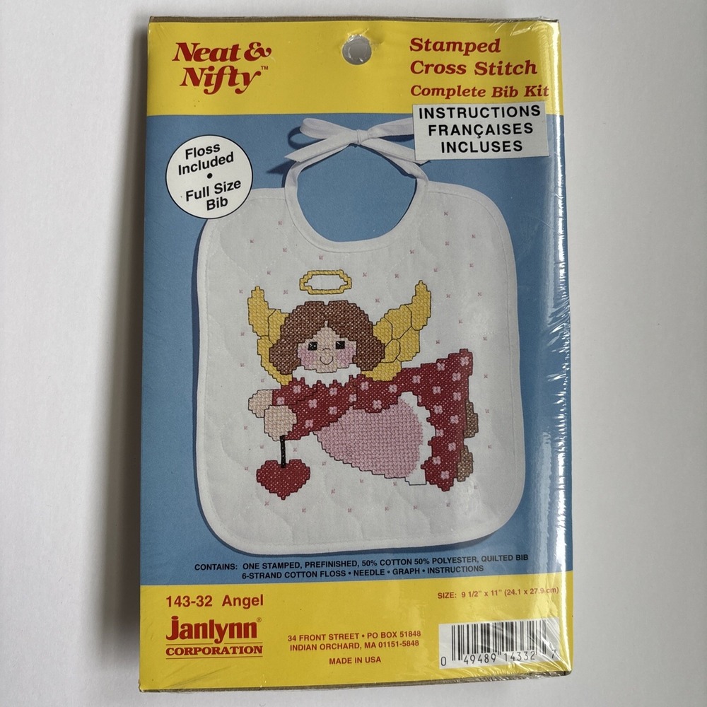 Janlynn‎ Neat & Nifty Stamped Cross Stitch Complete Bib Kit-Angel 143-32 NEW USA